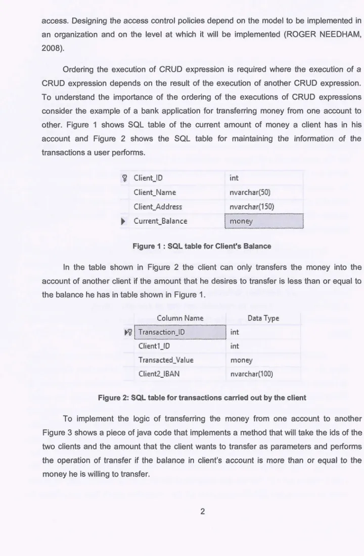 Figure 1 : SQL table for Client's Balance 