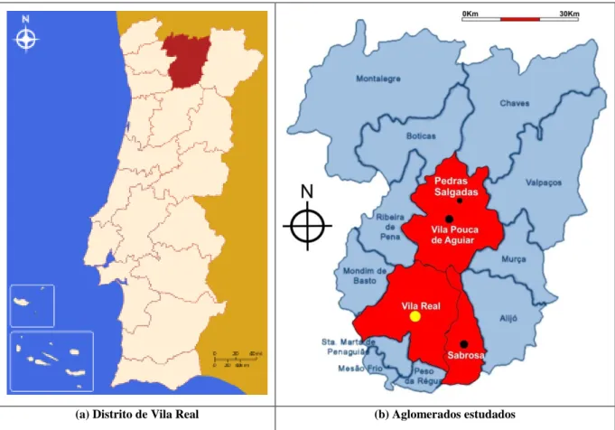 Figura 4 - Distrito de Vila Real e aglomerados estudados 
