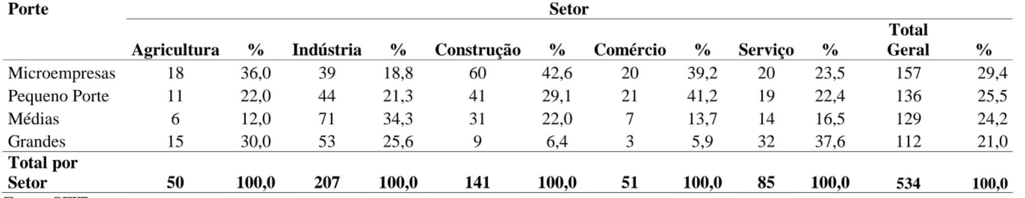 Tabela 13 – Número de acidentes do trabalho (AT) fatais analisados de acordo com o porte da empresa por atividade econômica, São Paulo,  2001-2006