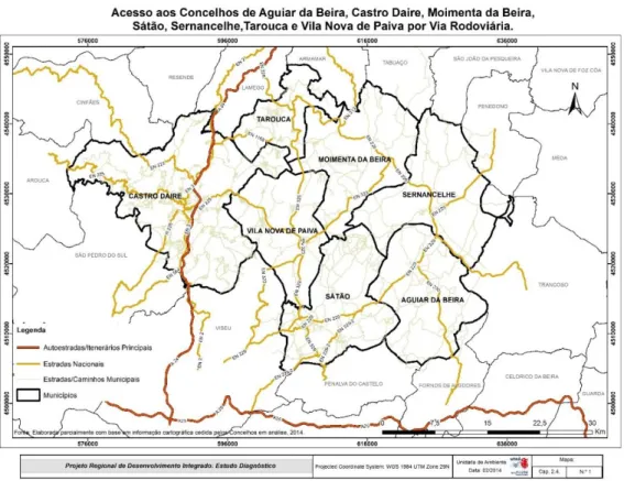 Figura 8 - Acesso aos concelhos em análise por Via Rodoviária (Correia Marques et al., 2014a)