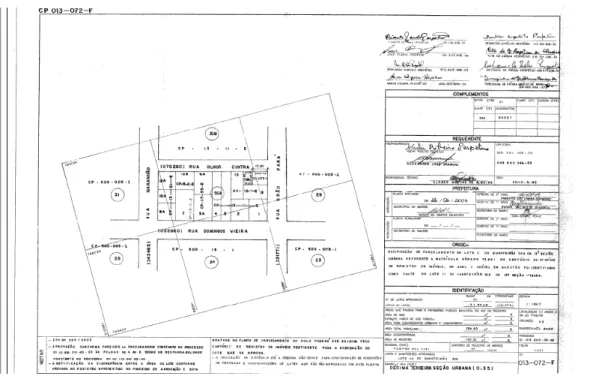 Figura 1: Exemplo de Planta de Parcelamento do Solo Aprovada representando os Lotes CP através  de uma modificação de parcelamento) 