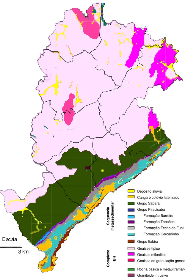 FIGURA 3.4 - Mapa geológico do município de Belo Horizonte   ( Fonte: Modificado de Silva et al