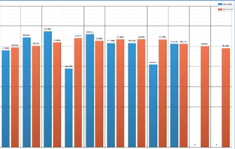 Figura 4. Ecrã do CRM da empresa, com a representação gráfica das  quantidades pedidas pelos clientes (a cor azul – Qtd