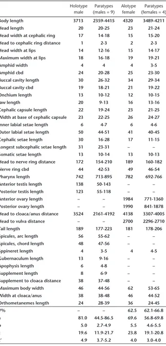 Table 1. Males and females measurements (µm) of Trileptium ribei- ribei-rensis sp. nov