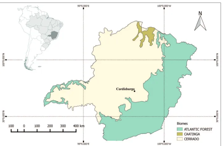 Figure 1. Map of Minas Gerais (Brazil), with the study location, municipality of Cordisburgo.