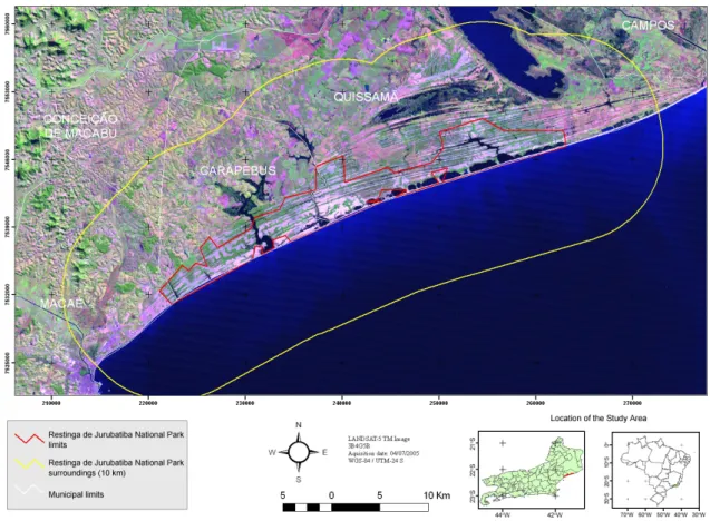 Figure 1 – Landsat 5 TM image showing the Restinga de Jurubatiba National Park and surroundings.