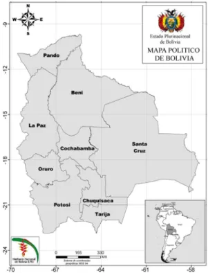 Figure 1 – Map of Bolivia highlighting the departaments.