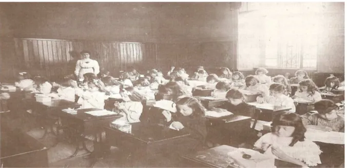 Foto de uma classe da 1ª série do Colégio Caetano de Campos, na cidade de São Paulo, no ano de 1908