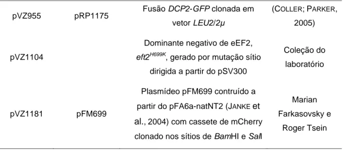 Tabela 3. Oligonucleotídeos utilizados nos experimentos. 