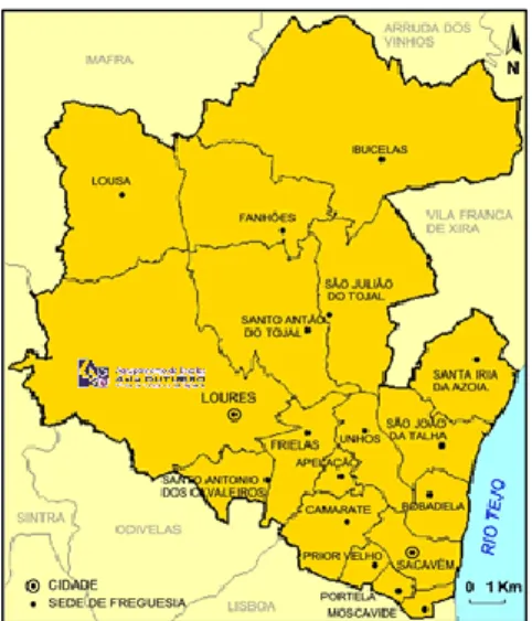 Figura 1 – Mapa do distrito de Lisboa  Figura 2 – Mapa do concelho de Loures 