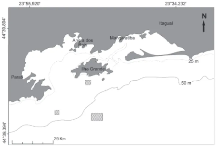 Figure 1. Location of samples taken, between January 2006 and August 2007, near Ilha Grande, on the southern coast of Rio de Janeiro, Brazil.