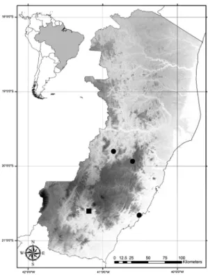 Figura 2 – Mapa de distribuição de Basellaceae no  estado do Espírito Santo – ( ● ) Anredera cordifolia; ( ■ )  Anredera tucumanensis.