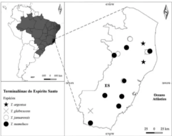 Figura 3 – Distribuição de Terminalia no estado do  Espírito Santo, Sudeste do Brasil.