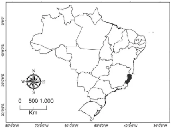 Figure 1 – Localization of the Espírito Santo state in  Southeastern Brazil.