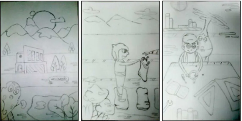 Fig. 1. Paper prototype of the cards for the first story. 