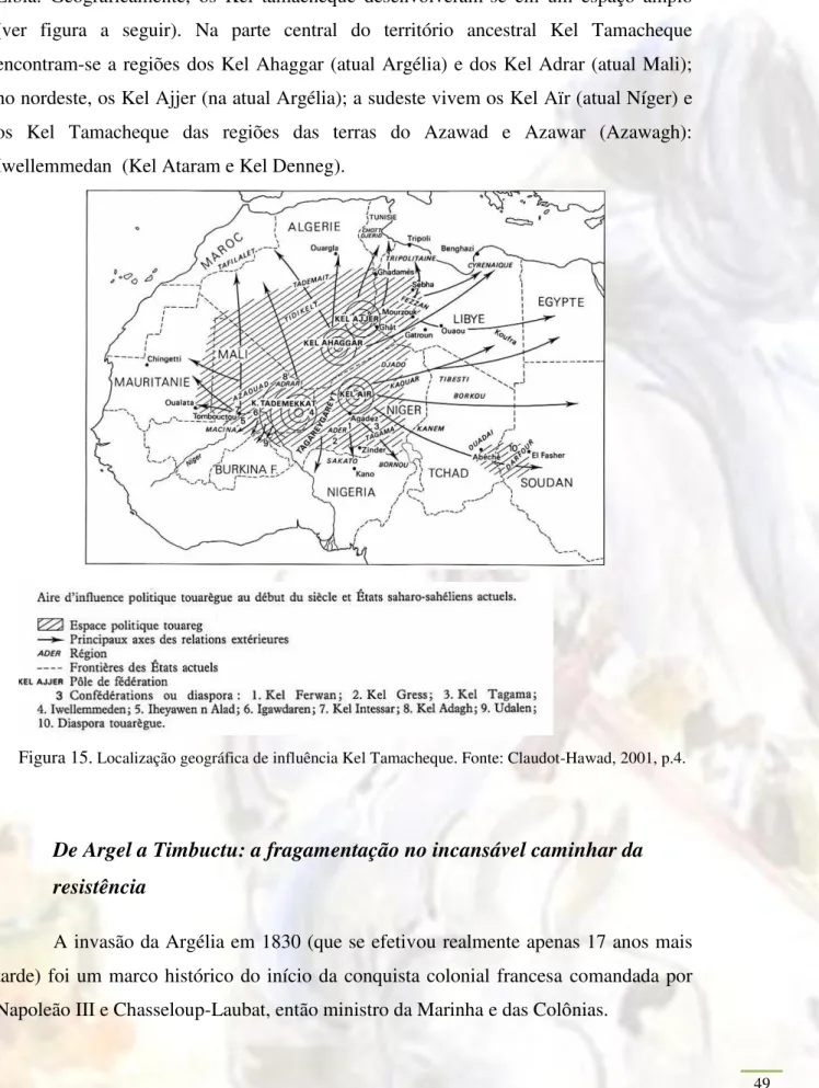 Figura 15.  Localização geográfica de influência Kel Tamacheque. Fonte: Claudot-Hawad, 2001, p.4