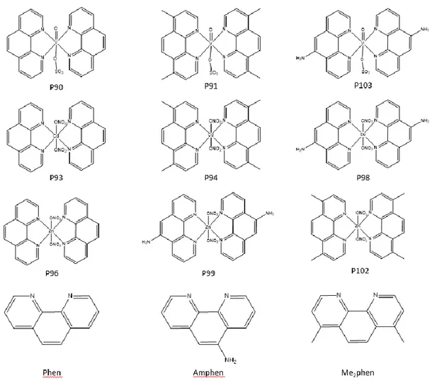 Figure 3.1: Structures of the metallodrugs provided by the Instituto Superior Técnico