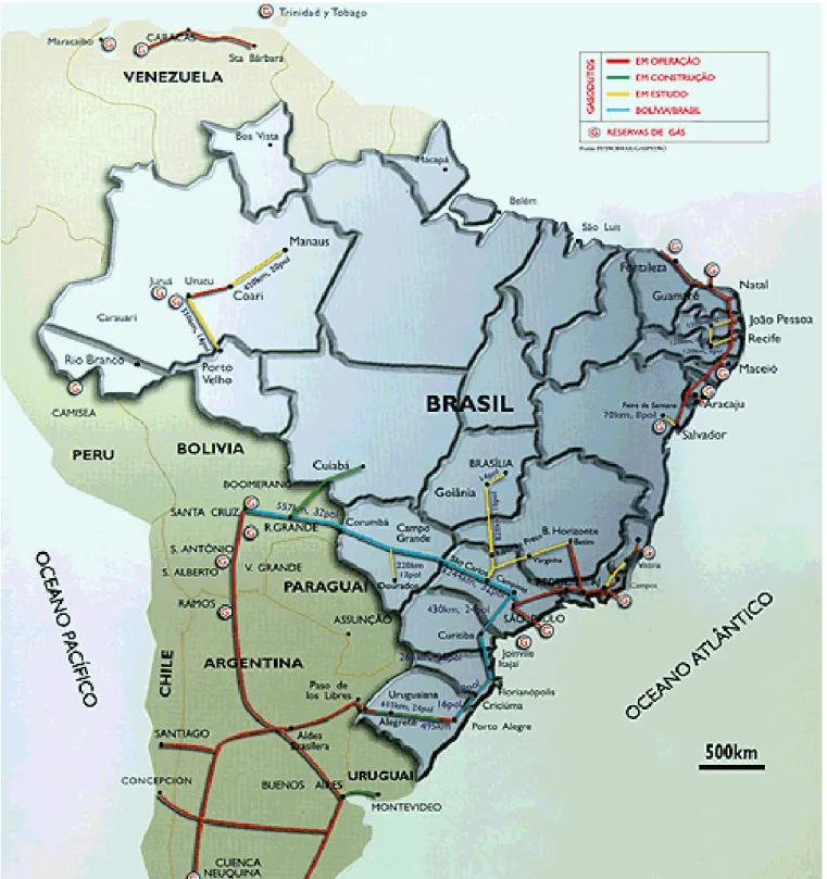 Figura 3.1. – Gasodutos brasileiros (COMGÁS, 2003). 