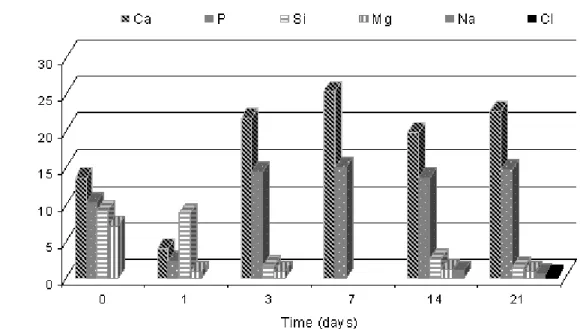 Figure 5: EDS pattern of the surface of composite C5 during immersion period. 