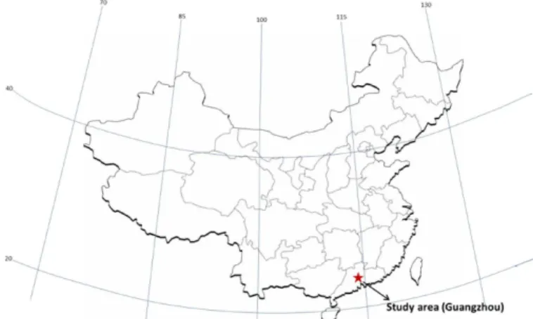 Fig. 1 - Geographic location of the study area (Guangzhou) on the map.
