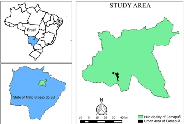 Figure 1 - Geographical location of the study area: municipality of Camapuã, State of Mato Grosso do Sul, Brazil