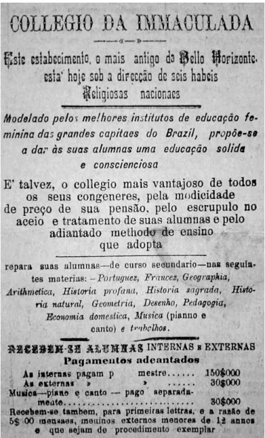 FIGURA 2 –  Anúncio do Collegio da Immaculada – O  D.  VIÇOSO, 1909 