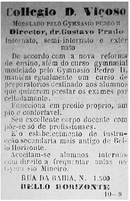 FIGURA 5 − Anúncio do Collegio D. Viçoso – Minas Geraes –                         8 de agosto de 1913 