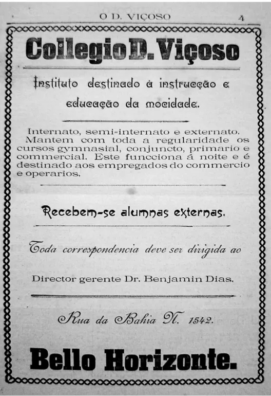FIGURA 6 − Anúncio do Collegio D. Viçoso – O D. Viçoso – 10 de fevereiro de 1909  Fonte: Coleção Linhares – Biblioteca Central da UFMG  
