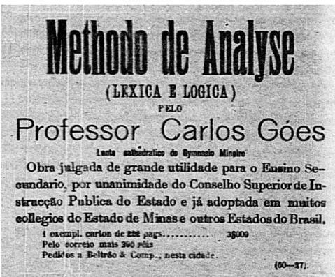 FIGURA 10 – Divulgação da obra do professor Carlo Góes   Fonte: MINAS GERAES, 3 abr. 1913 – Hemeroteca 