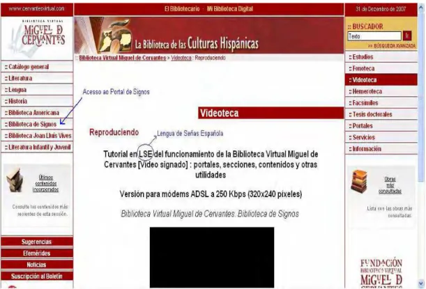 Figura 01: Tutorial em Língua de Sinais Espanhola sobre o funcionamento da Biblioteca Digital Miguel  de Cervantes 