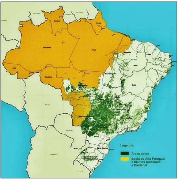 Figura 4 - Áreas aptas ao cultivo de cana-de-açúcar no Brasil 