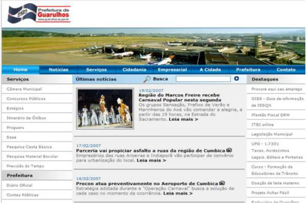 Figura 9  – Pagina da Prefeitura de Guarulhos na World Wide  Web - 2007 