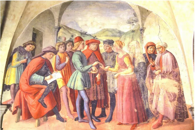 Figura 8 – GHIRLANDAIO, Domenico. I Buonomini dotano una fanciulla povera, c. 1490. 