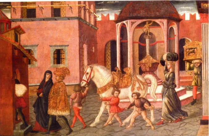 Figura 10 – GIOVANNI, Giovanni (Lo Scheggia). Corteo nuziale - storia di Traiano e la  vedova (detalhe), c