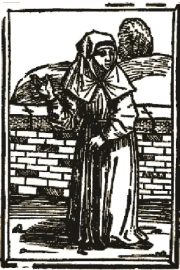 Fig. 3 - Uma beguina como Marguerite Porete,   impressa em Lübeck, cidade do norte da Alemanha, em 1489