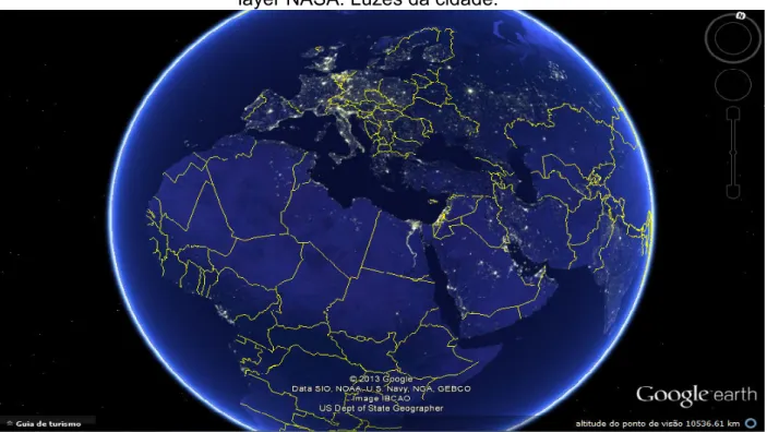 Figura 07 - Mosaico de imagens noturnas referentes ao Planeta Terra, com base no  layer NASA: Luzes da cidade