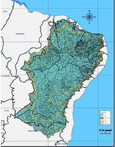 Figura 3.2 – Região semi-árida brasileira, segundo a Nova Delimitação do Semi-Árido.  Fonte: BRASIL (2005a)