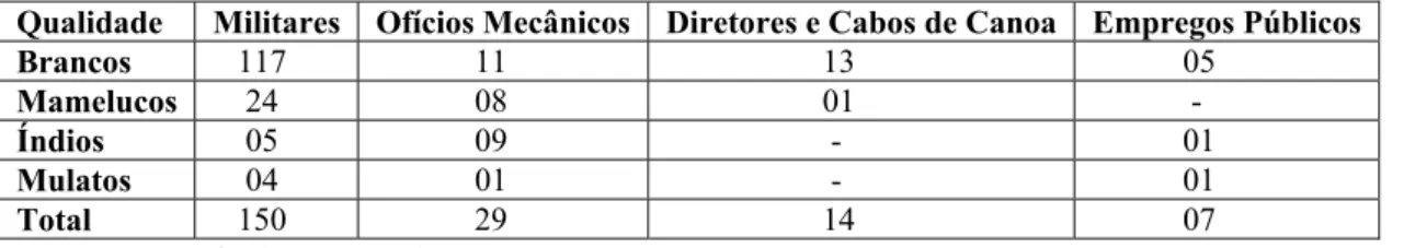 Tabela 2 - Empregos e Ofícios dos Cabeças de Família da Capitania do Rio Negro 