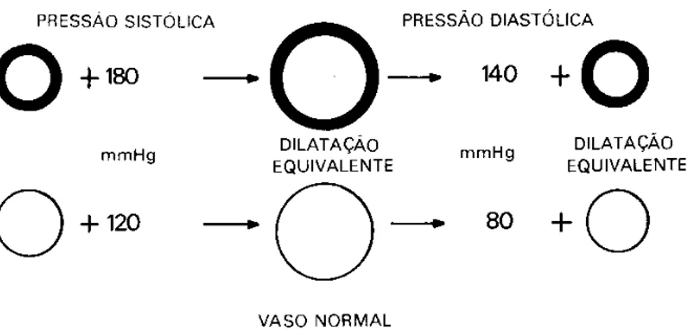 Figura 2.12  – Variação das pressões sistólica e diastólica de um vaso  sangüíneo esclerosado para um vaso sangüíneo normal  (Heneine, 2000)