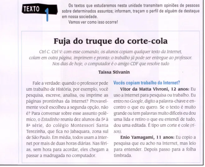 Figura 3.1.11. Gênero entrevista (fragmento)  –  Textos &amp; Linguagens  –  7ª série, p