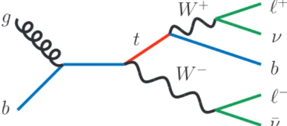 Figure 1: Representative leading-order Feynman diagram for the production and decay of a single top quark in association with a W boson.