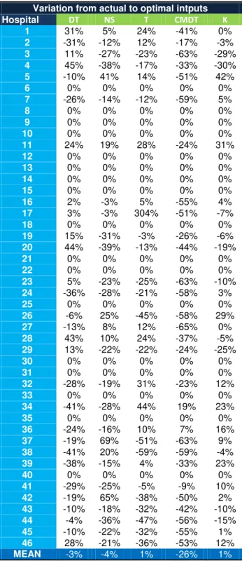 Table 13: Variation in actual to optimal input 