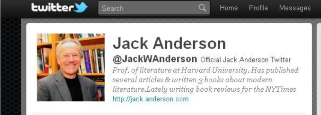 Figure 2 Twitter profile screenshot of Harvard professor Jack Anderson