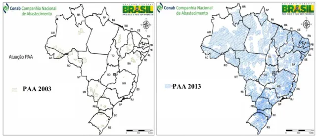 Figura 1- Regiões brasileiras participantes do PAA em 2003 e 2013. 