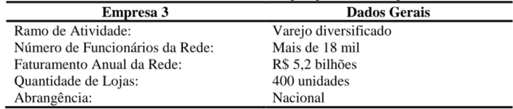 Tabela 3 - Perfil da rede a qual pertence a empresa 3 