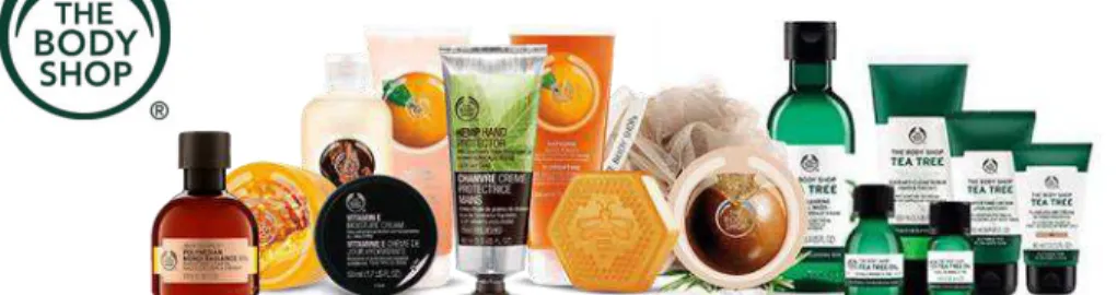 Figure 10: The Body Shop’s logo and products, arranged by WP author, retrieved from (TBSI, 2016)