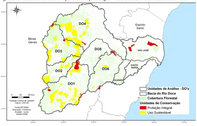 Figura 5. 7. Unidades de conservação de Proteção Integral e Uso Sustentável da bacia do rio Doce