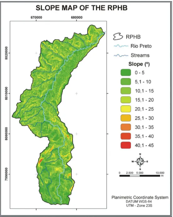 FIGURE 3.  Slope map of the Rio Preto Hydrographic Basin (RPHB).