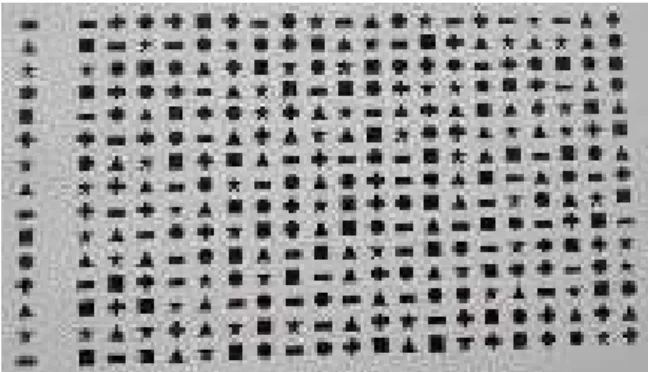 Figura 6. Imagens representativas das folhas do Teste de Atenção por Cancelamento  Foram  utilizados  também  um  microcomputador  portátil  e  o  programa  computacional MestreLibras (Elias &amp; Goyos, 2010) para apresentar as tarefas de MTS