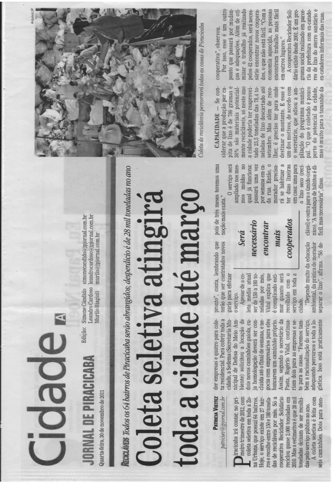 Figura 5  – Reportagem publicada pelo Jornal de Piracicaba no dia 30/11/11 